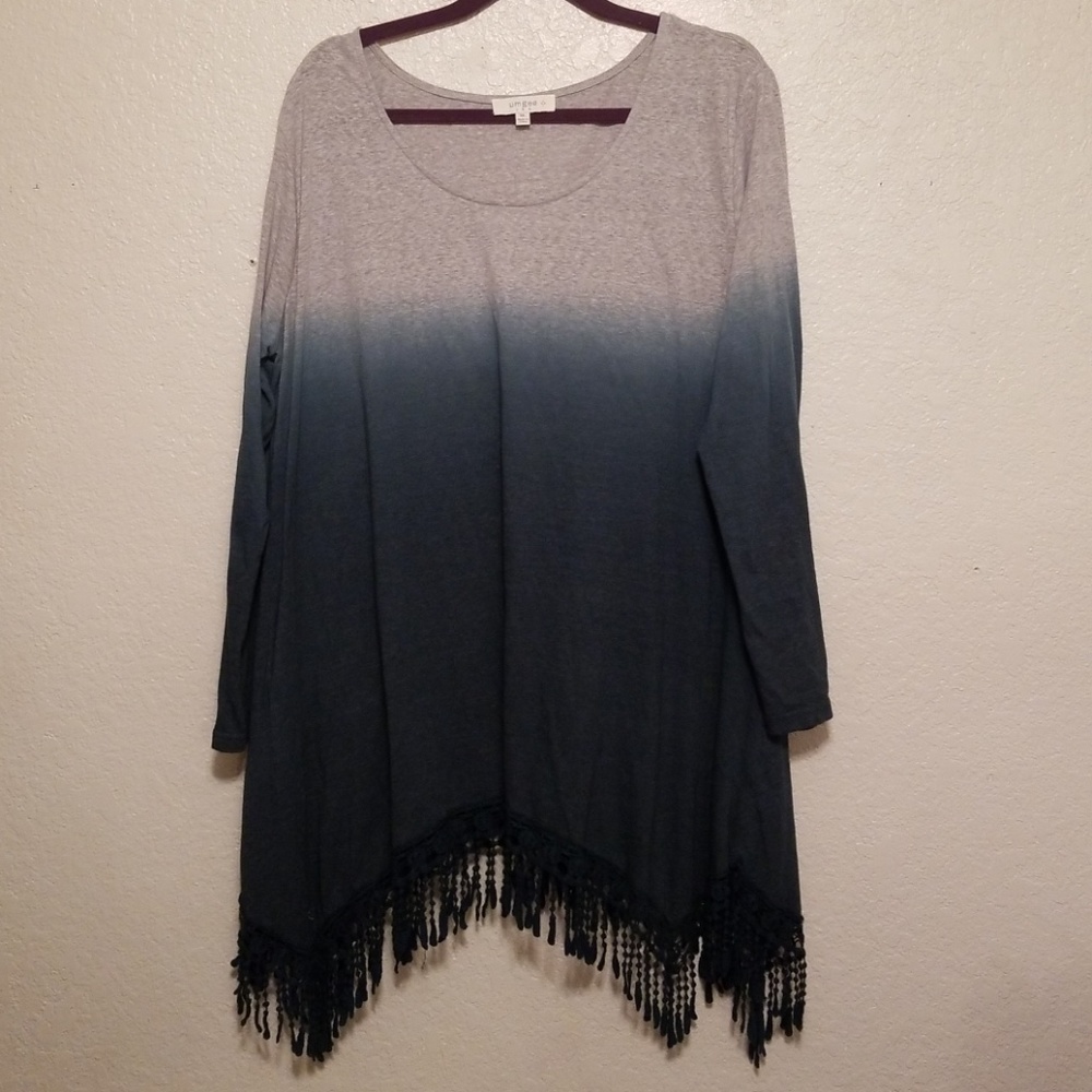 Umgee Gray Blue Tunic with Fringe 1x Xl